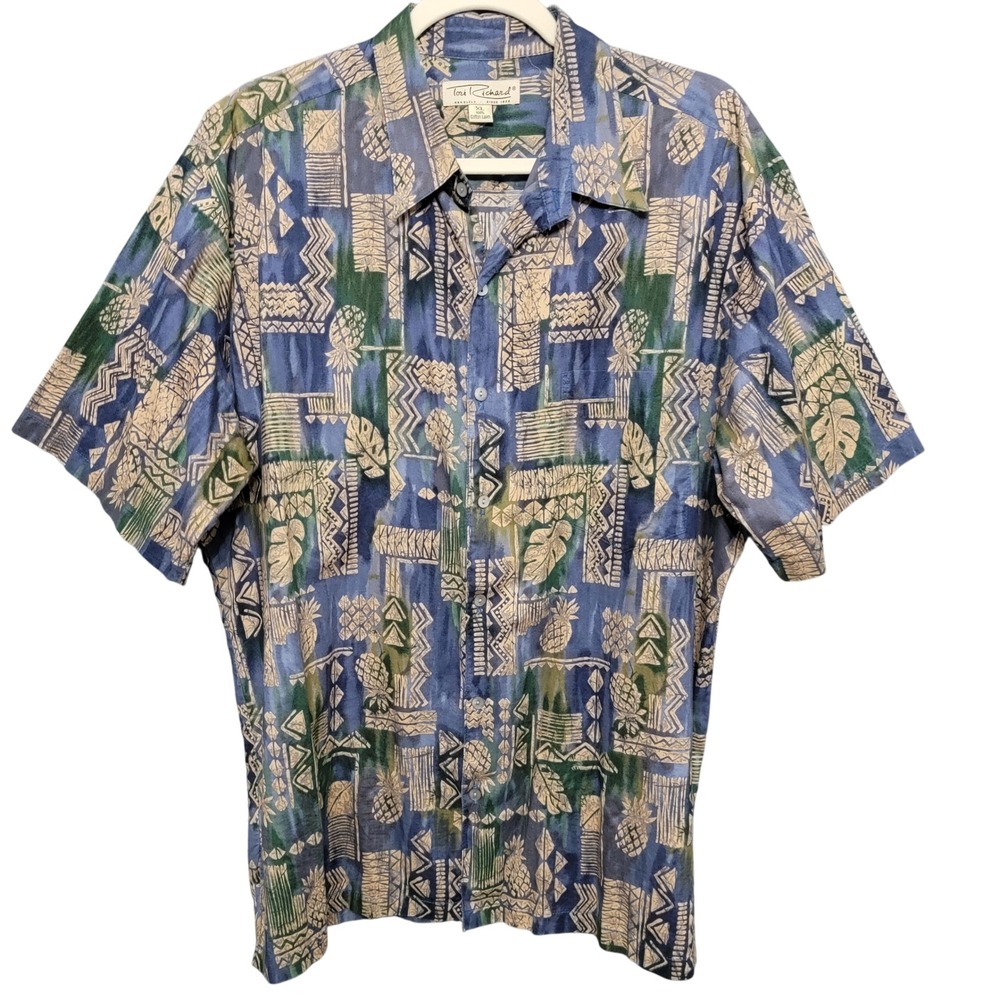 Tori Richard Button Up Shirt Mens XL Tribal Pineapple Cotton Hawaiian Tropical